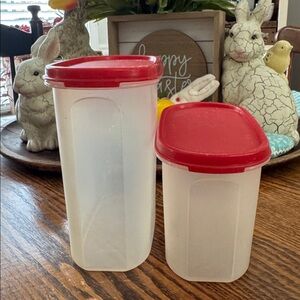 Vtg Set of 2 Tupperware Modular Mates Oval Container w/ Red Lid Seal